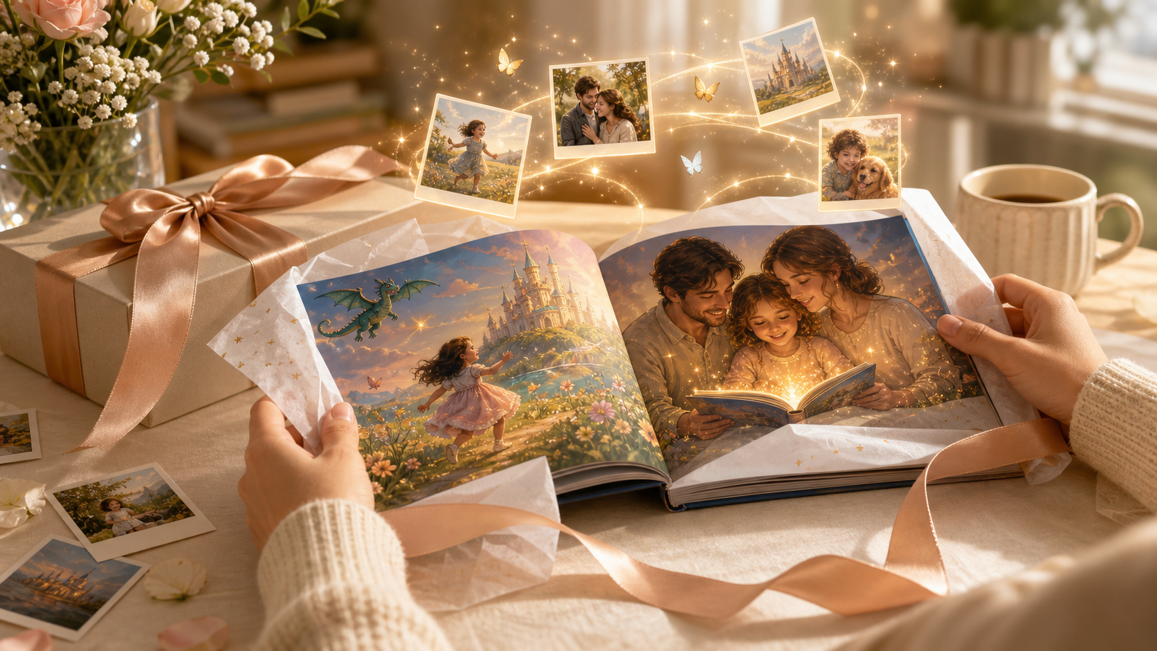 A personalized storybook being prepared as a keepsake family gift