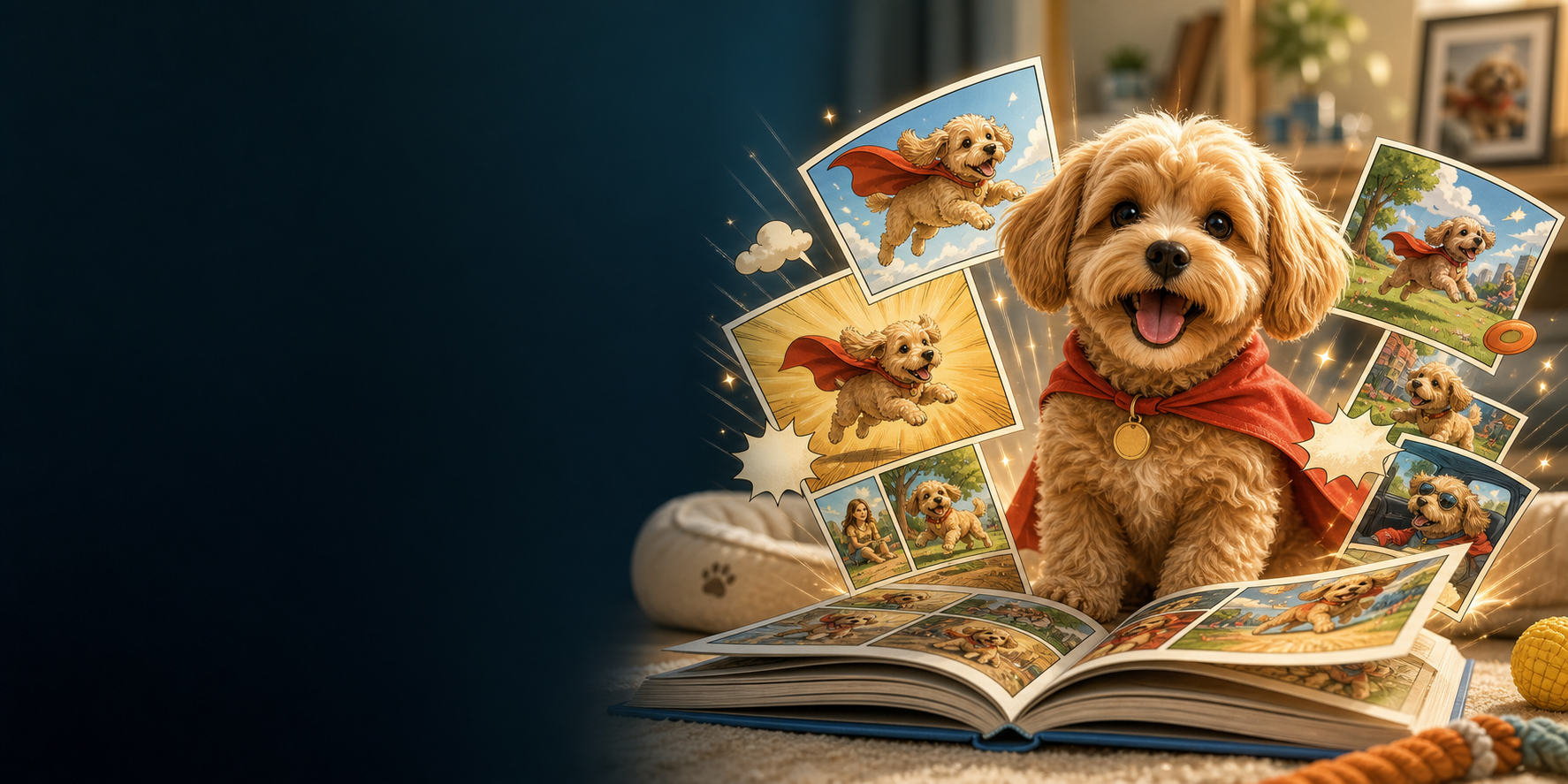 OwnTale homepage image owntale-hero-pet-comic.png